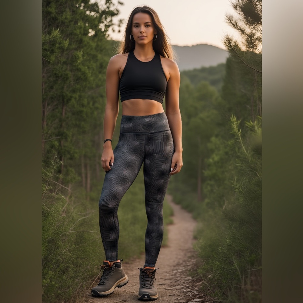 L.L. BEAN UPF Gray Black 50+ Leggings Grid Print